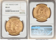 Estados Unidos gold 50 Pesos 1931 MS63 NGC, Mexico City mint, KM481, Fr-172. Rose and pale olive toning. AGW 1.2056 oz. 

HID09801242017

© 2022 Herit...
