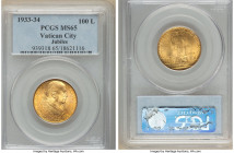 Pius XI gold "Jubilee" 100 Lire 1933-1934 MS65 PCGS, KM19. Jubilee issue. AGW 0.2546 oz. 

HID09801242017

© 2022 Heritage Auctions | All Rights Reser...
