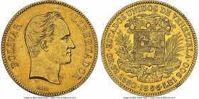Republic gold 100 Bolivares 1886 AU58 NGC, Caracas mint, KM-Y34, Fr-2. Sharply struck and displaying backlit luster with marks and hairlines commensur...