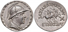 BACTRIANA Eucratide (170-145 a.C.) Tetradramma - Busto elmato a d. - R/ I Dioscuri a cavallo a d. - S.Cop- 469-471 AG (g 16,92) Conservazione eccezion...
