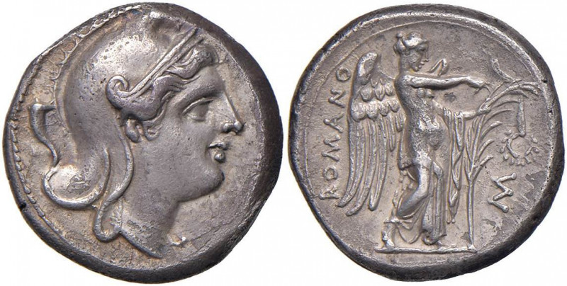 Anonime - Didramma (265-242 a.C.) Testa di Roma con elmo a d. - R/ La Vittoria s...