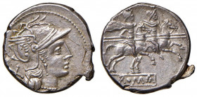 Anonime con simboli - Denario (211-170 a.C.) Testa di Roma a d. - R/ I Dioscuri a cavallo a d., sotto, ROMA in rilievo - B. 2; Cr. 44/5 AG (g 3,95)
S...