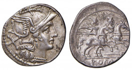 Anonime - Denario (zecca siciliana, 209-208 a.C.) Testa di Roma a d. - R/ I Dioscuri a cavallo a d., sotto, tridente - Cr. 115/1 AG (g 3,26) RR Legger...