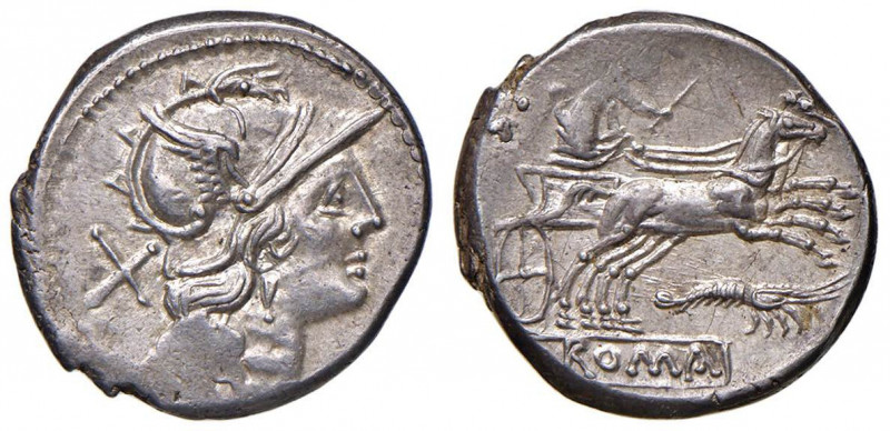 Anonime - Denario (179-170 a.C.) Testa di Roma a d. - R/ La Luna su biga a d., s...