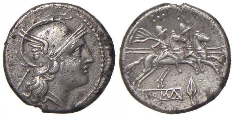 Anonime - Quinario (211-210 a.C.) Testa di Roma a d. - R/ I Dioscuri a cavallo a...