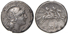 Anonime - Quinario (211-210 a.C.) Testa di Roma a d. - R/ I Dioscuri a cavallo a d., sotto, punta di lancia - Cr. 83/3 AG (g 2,01) Piccole ossidazioni...