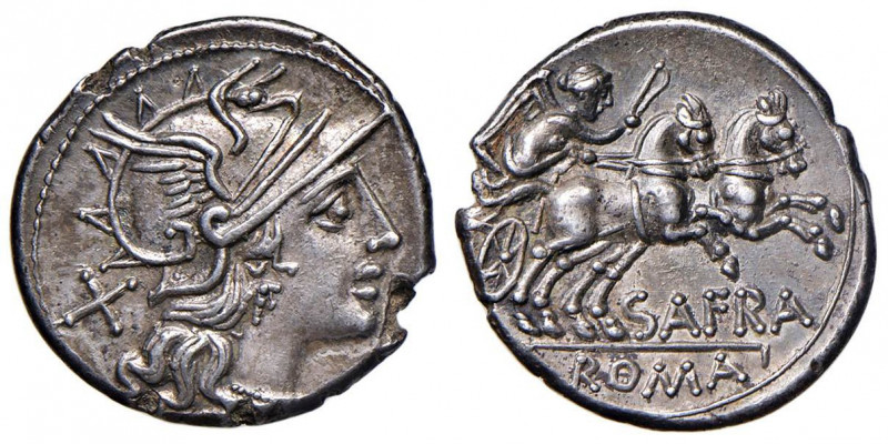 Afrania - Spurius Afranius - Denario (150 a.C.) Testa di Roma a d. - R/ La Vitto...