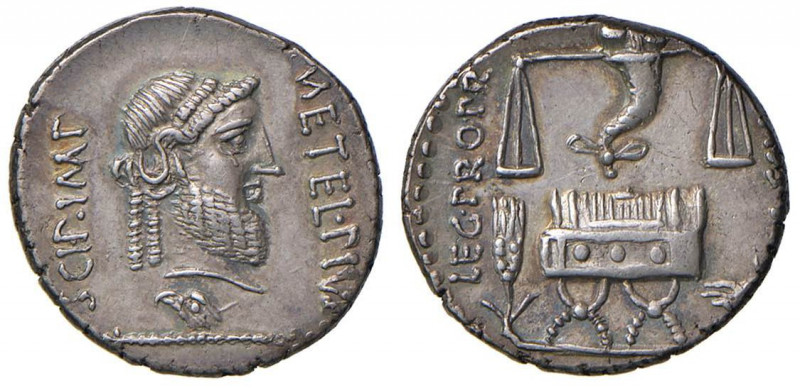 Caecilia - Q. Caecilius Metellus Pius Scipio - Denario (47-46 a.C.) Testa ddi Gi...