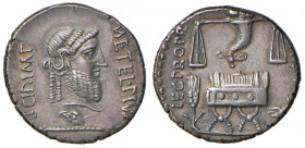 Caecilia - Q. Caecilius Metellus Pius Scipio - Denario (47-46 a.C.) Testa ddi Giove a d. - R/ Bilancia e cornucopia su sedia curule - Cr. 460/2 AG (g ...
