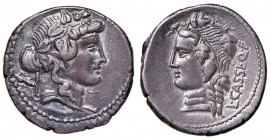 Cassia - L. Cassius Q. f. Longinus - Denario (78 a.C.) Testa di Bacco a d. - R/ Testa di Libera a d. - B. 6; Cr. 386/1 AG (g 3,99)
SPL