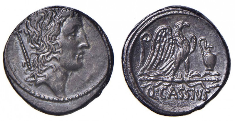 Cassia - Q. Cassius Longinus - Denario (55 a.C.) Testa del Buon Evento a d. - R/...