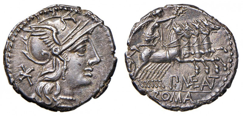 Maenia - P. Maenius Antiaticus M. f. - Denario (132 a.C.) Testa di Roma a d. - R...
