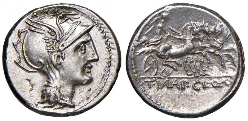 Mallia - T. Mallius Mancinus, Ap. Claudius Pulcher e Q. Urbinius - Denario (111-...