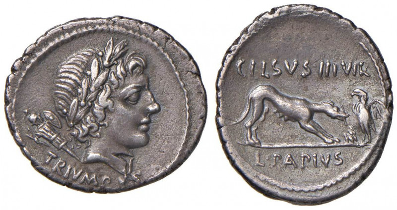 Papia - L. Papius Celsus - Denario (45 a.C.) Testa laureata del trionfo a d. - R...