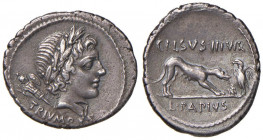 Papia - L. Papius Celsus - Denario (45 a.C.) Testa laureata del trionfo a d. - R/ Una lupa ed un’aquila. - B. 3; Cr. 472/2 AG (g 3,60) Ex Tradart, 8 n...