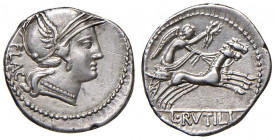 Rutilia - L. Rutilius Flaccus - Denario (77 a.C.) Testa di Roma a d. - R/ La Vittoria su biga a d. - B. 1; Cr. 387/1 AG (g 3,75) Graffietto al D/
qSP...