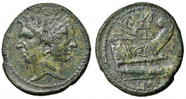 Sesto Pompeo (+ 45-44 a.C.) Asse (zecca siciliana, 45-44 a.C.) Testa di Giano - R/ Prua a d. - Cr. 479/1 AE (g 21,90) Splendida patina verde a smalto...