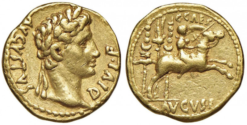 Augusto (27 a.C.-14 d.C.) Aureo (Lugdunum) Testa laureata a d. - R/ Cavaliere a ...