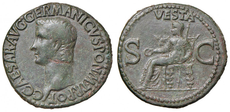 Caligola (37-41) Asse - Testa a s. - R/ Vesta seduta a s. - RIC 38 AE (g 11,25) ...