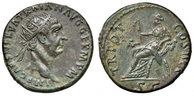 Traiano (98-117) Dupondio - Busto radiato a d. - R/ L’Abbondanza seduta a s. - R...