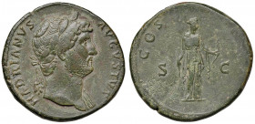 Adriano (117-138) Sesterzio - Busto laureato a d. - R/ Diana stante a d. - RIC 631 AE (g 27,02) Bella patina verde
BB+