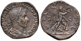 Filippo I (244-249) Sesterzio - Busto laureato a d. - R/ La Vittoria andante a d. - RIC 191a AE (g 19,55)
qSPL