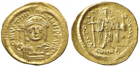 Giustiniano I (527-565) Solido - Busto elmato di fronte - R/ La Vittoria stante di fronte - Sear 139 AU (g 4,48)
SPL
