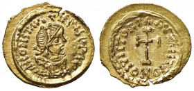 Tiberio II Costantino (578-582) Tremisse (Constantinopoli) Busto a d. - R/ Croce - Sear 425 AU (g 1,49) Ribattuto al R/
SPL+