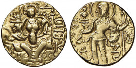 IMPERO GUPTA - Prima Dinastia, Samudragupta (335-380) Dinaro oro - Samudra (in Brahmi). Re in piedi frontale con testa a s., compiendo sacrifici sull'...
