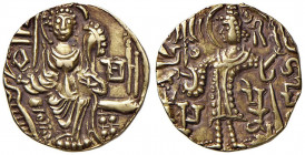 Tribù Unniche - Kidariti, Peroz (V secolo) Dinaro oro. Re Peroz in piedi frontale, testa a s, compiendo sacrifici sull'altare con la d. e tenendo un d...