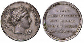 EPOCA NAPOLEONICA Medaglia 1808 La regina Carolina visita la zecca di Parigi - Opus: Brenet - Bramsen 773 - AG (g 6,46 - Ø 23 mm) Patinata. Ex F. Tuzi...