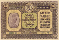 Cassa Veneta dei Prestiti 1.000 Lire 2/01/1918 serie S01-17701 - GIG. CVP9A RRRR Sigillato PCGS 55. Si tratta dello stesso esemplare fotografato nel c...