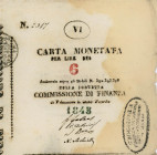Assedio di Palmanova Biglietto da 6 lire 1848 n° 2317 - Crapanzano/Giulianini Vol. II AP10 Qualità del biglietto molto elevata, leggero ingiallimento ...