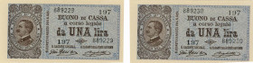Biglietti di stato Coppia di biglietti da 1 Lira 28/12/1917 con numeri seriali consecutivi “197-889229 / 197-889230” - GIG. BS3C
FDS