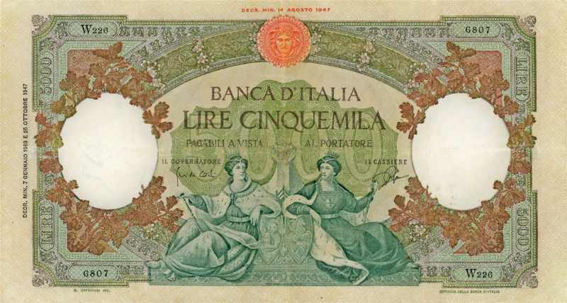Banca d’Italia 5.000 Lire Regine del Mare 07/01/1963 Sostitutiva - W226 6807 - G...