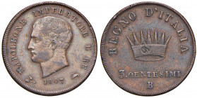 Napoleone (1804-1814) Bologna - 3 Centesimi 1807 marchio di zecca B su M - Gig. 216a CU (g 6,16) RR Screpolature al R/
BB