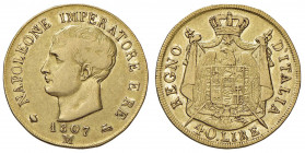 Napoleone (1804-1814) Milano - 40 Lire 1807 cifre della data spaziate - Gig. 71a AU (g 12,77) RRR
qBB