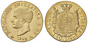 Napoleone (1804-1814) Milano - 40 Lire 1808 senza segno di zecca - Gig. 72a AU (g 12,88) R Fondi brillanti
BB+/SPL