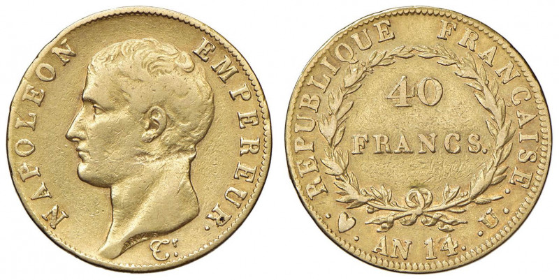 Napoleone (1804-1814) Torino - 40 Franchi A. 14 - Gig. 4 AU (g 12,83) RRR Probab...