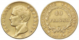 Napoleone (1804-1814) Torino - 40 Franchi A. 14 - Gig. 4 AU (g 12,83) RRR Probabilmente da montatura comunque non deturpante. La cifra 4 sembra effett...