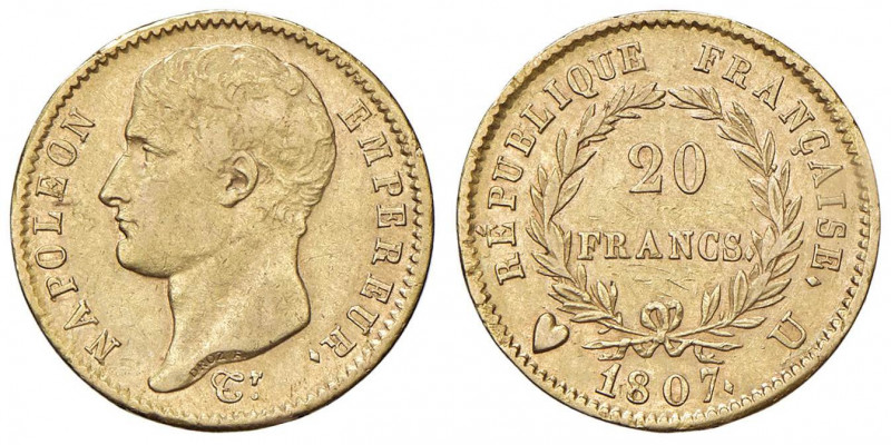 Napoleone (1804-1814) Torino - 20 Franchi 1807 - Gig. 12 AU (g 6,42) RRR Minimi ...