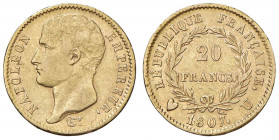 Napoleone (1804-1814) Torino - 20 Franchi 1807 - Gig. 12 AU (g 6,42) RRR Minimi graffietti da contatto ma esemplare di buona qualità con fondi lucenti...