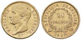Napoleone (1804-1814) Torino - 20 Franchi 1807 - Gig. 12 AU (g 6,43) RRR Una minima screpolatura nel campo del D/
BB