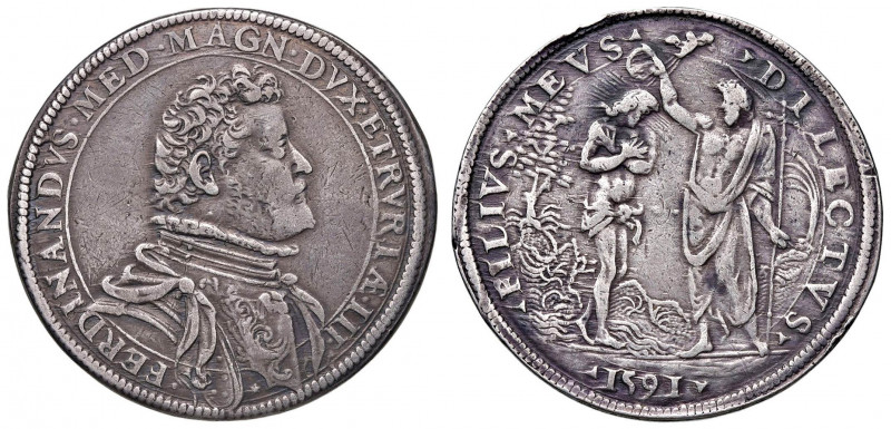 FIRENZE Ferdinando I (1587-1609) Piastra 1591 - MIR 224/4 AG (g 31,57) Colpetti ...