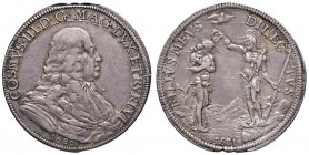 FIRENZE Cosimo III (1670-1723) Piastra 1680/1681 - MIR 328 AG (g 30,99) RR Difetto sul bordo. Il tipo col busto senile è di difficile reperibilità
BB...