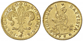 FIRENZE Francesco II di Lorena (1737-1765) Ruspone 1752 - MIR 359/5 (indicato R/3) AU (g 10,48) RRR Bell’esemplare dal metallo lucente
qFDC