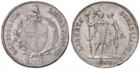 GENOVA Repubblica Ligure (1798-1805) 8 Lire 1804 A. VII - MIR 379/3 AG (g 33,16) Colpetti al bordo. Screpolature al D/
qSPL