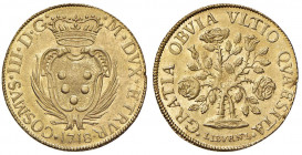 LIVORNO Cosimo III (1670-1723) Pezza d’oro della rosa 1718 - MIR 69/2 AU (g 6,92) RRR Graffietto al D/. Screpolatura al bordo ma bellissimo esemplare...