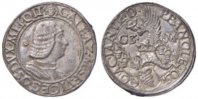 MILANO Galeazzo Maria Sforza (1468-1476) Testone biscia dello scudo non coronata - MIR 201/2 AG (g 9,69) Una modesta porosità al D/
SPL/SPL+