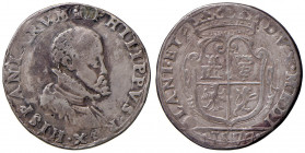 MILANO Filippo II (1556-1598) Mezzo scudo 1577 - MIR 313 (questo esemplare illustrato indicato R/5) AG (g 14,63) RRRRR Traccia d’appiccagnolo. Moneta ...